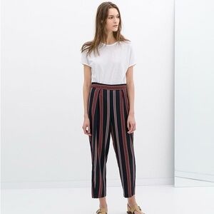 Zara Basic Jacquard Stripe High-Waist Tapered Trousers Sz M